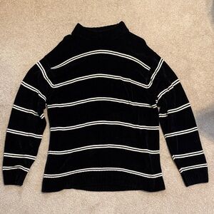 Beyond The Limit Black and White Striped Turtleneck Sweater